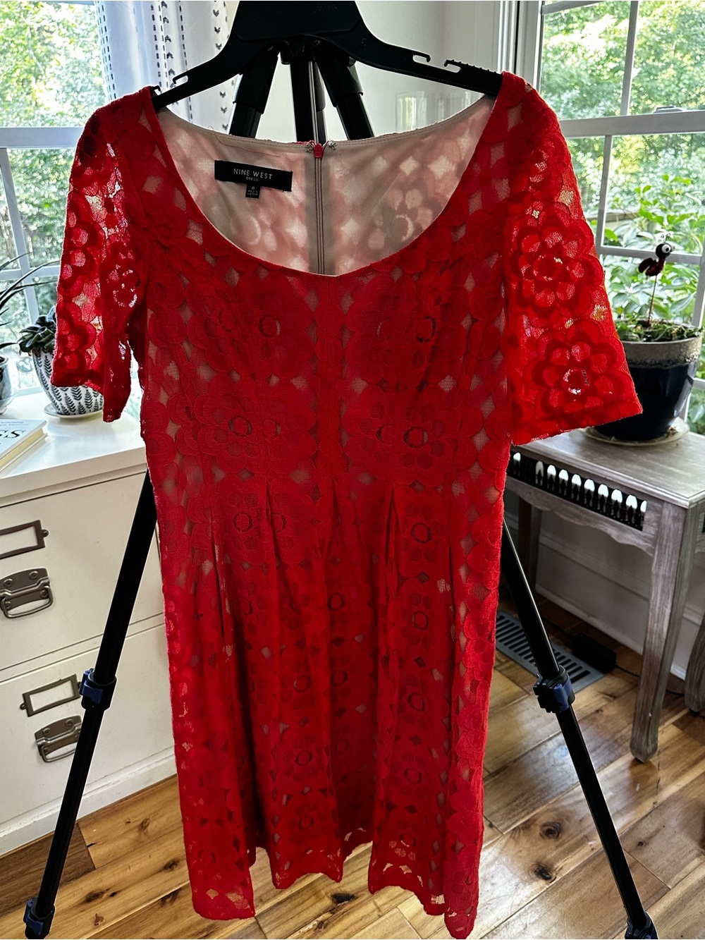 Nine West Red Floral Lace Short-Sleeve Mini Dress